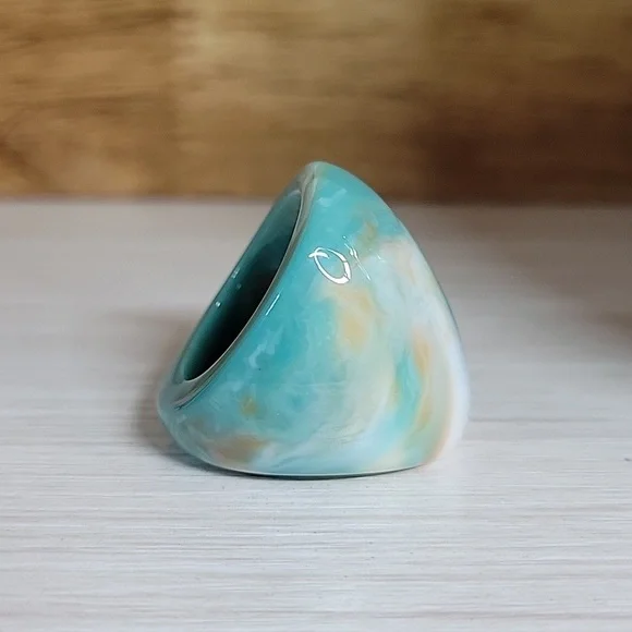 TEAL AND ORANGE SWIRL BOLD DOME RING - Picture 5 of 7